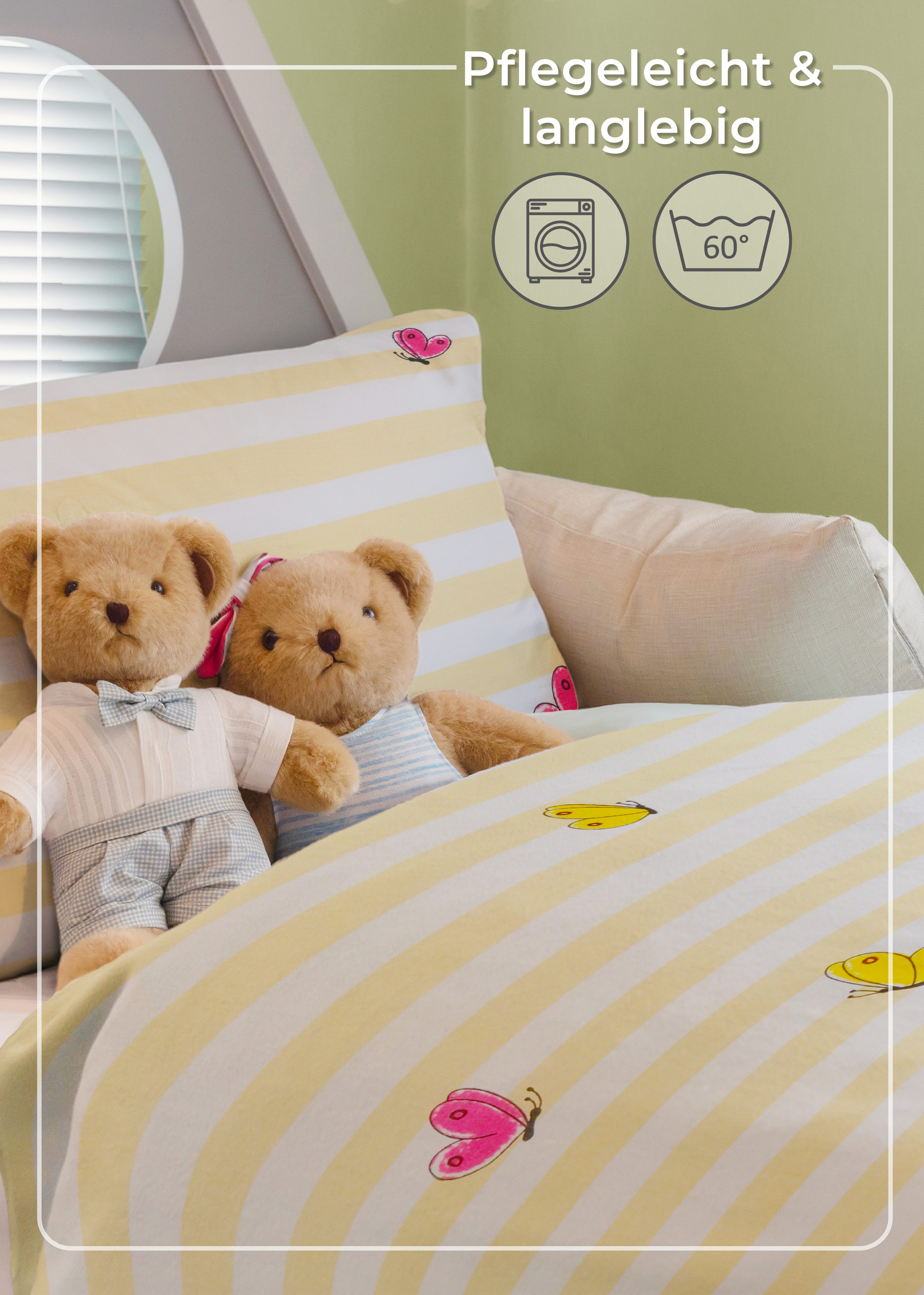 Gräfenstayn Kinderbettwäsche Set mit Tiermotiv und integriertem Reißverschluss - aus 100% Baumwolle, 2 teilig, Deckenbezug 135x100cm und Kissenbezug 60x40cm (Gi – Bild 5 von 5