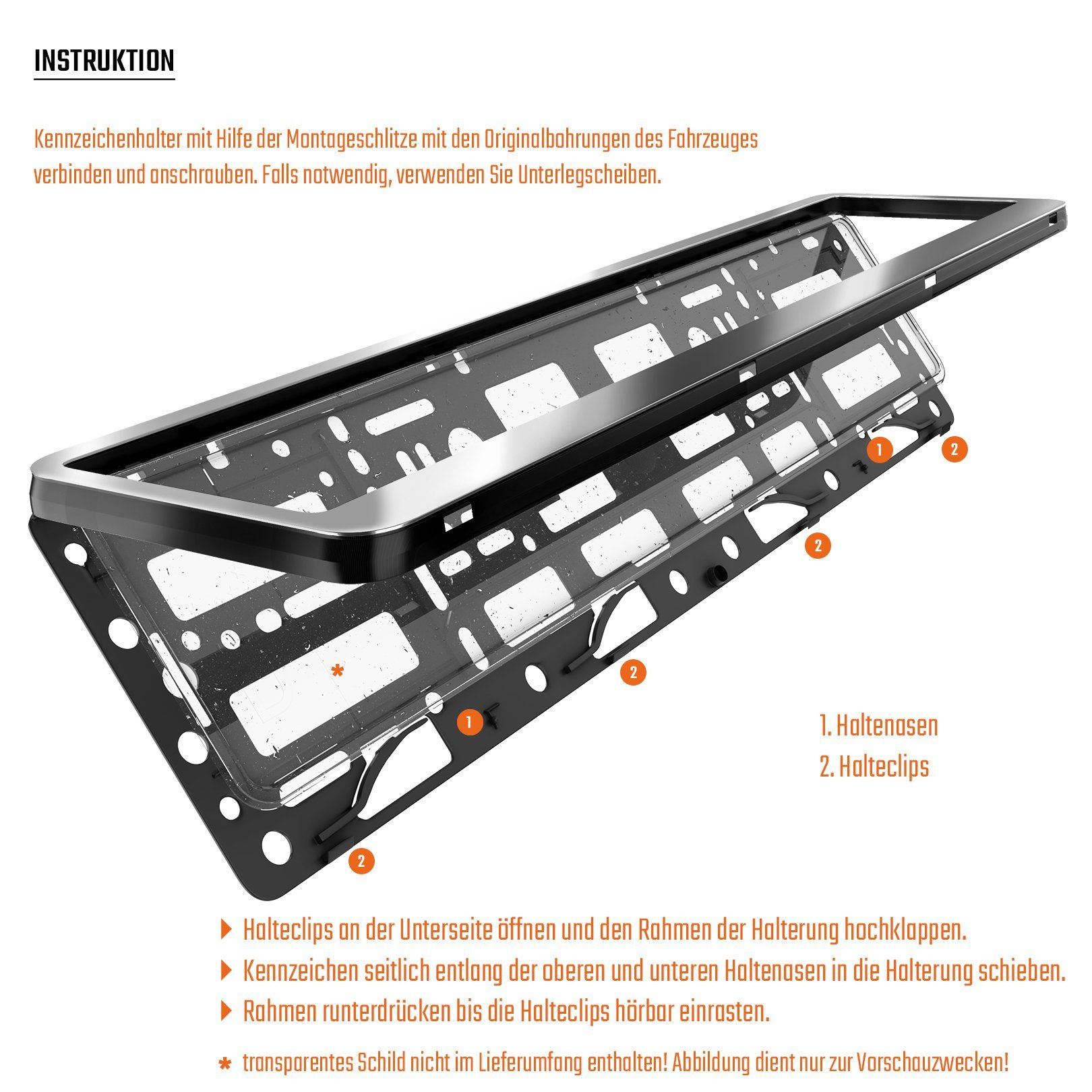 L & P Car Design Kennzeichenhalter für Auto Edelstahl hochglanz poliert Kennzeichenhalter V2A, (2 Stück) – Bild 3 von 4