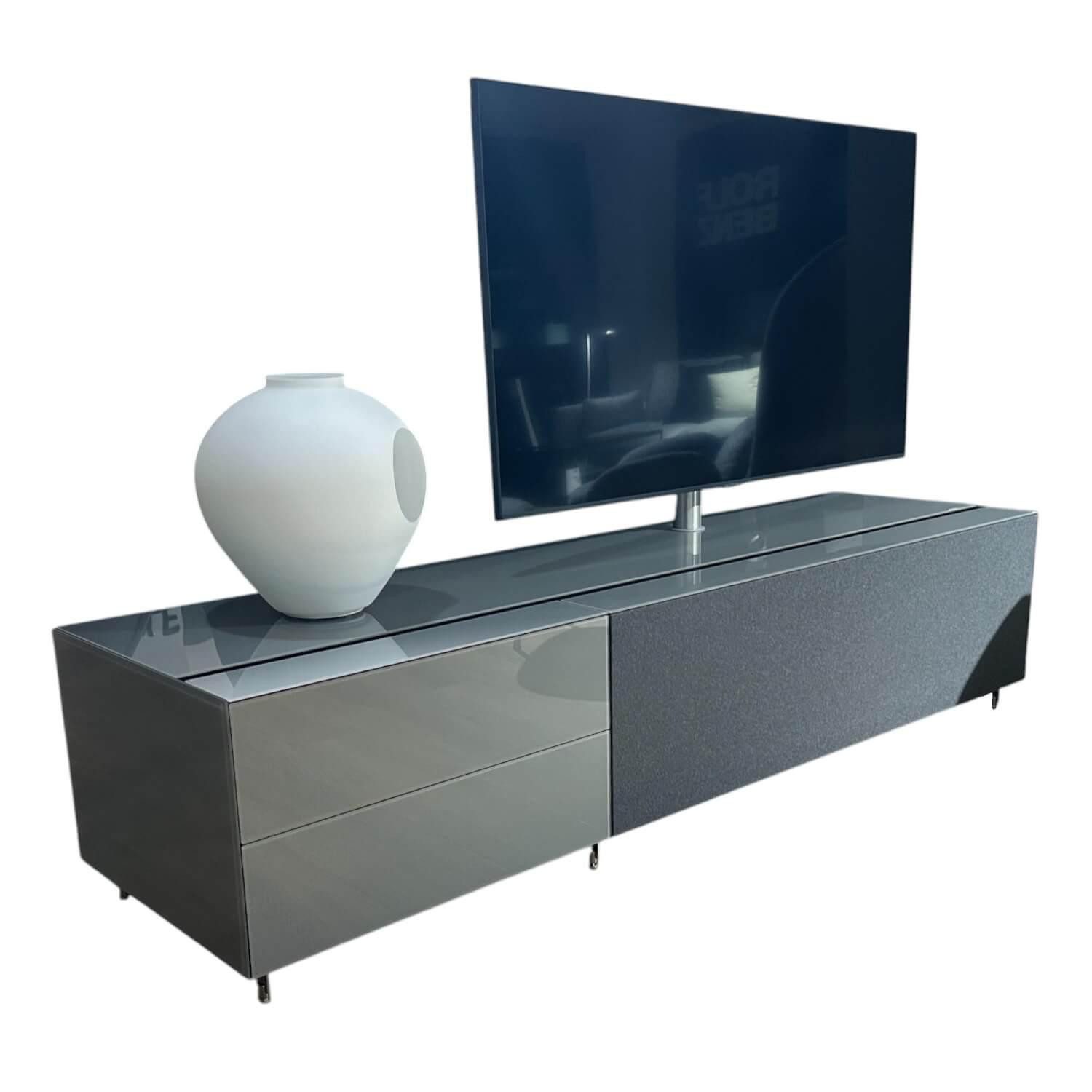 SPECTRAL Anbauschrank Lowboard Cocoon Glas Cement Grau Stofffront Graphite Grau