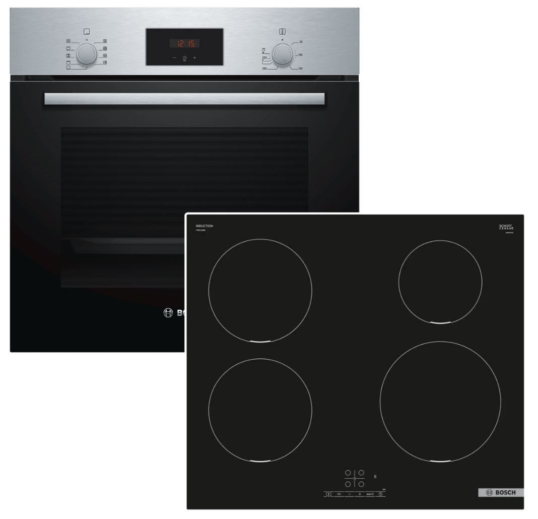 BOSCH Backofen-Set Schnellaufheizung Auszug + Induktionskochfeld PowerBoost autark 60cm