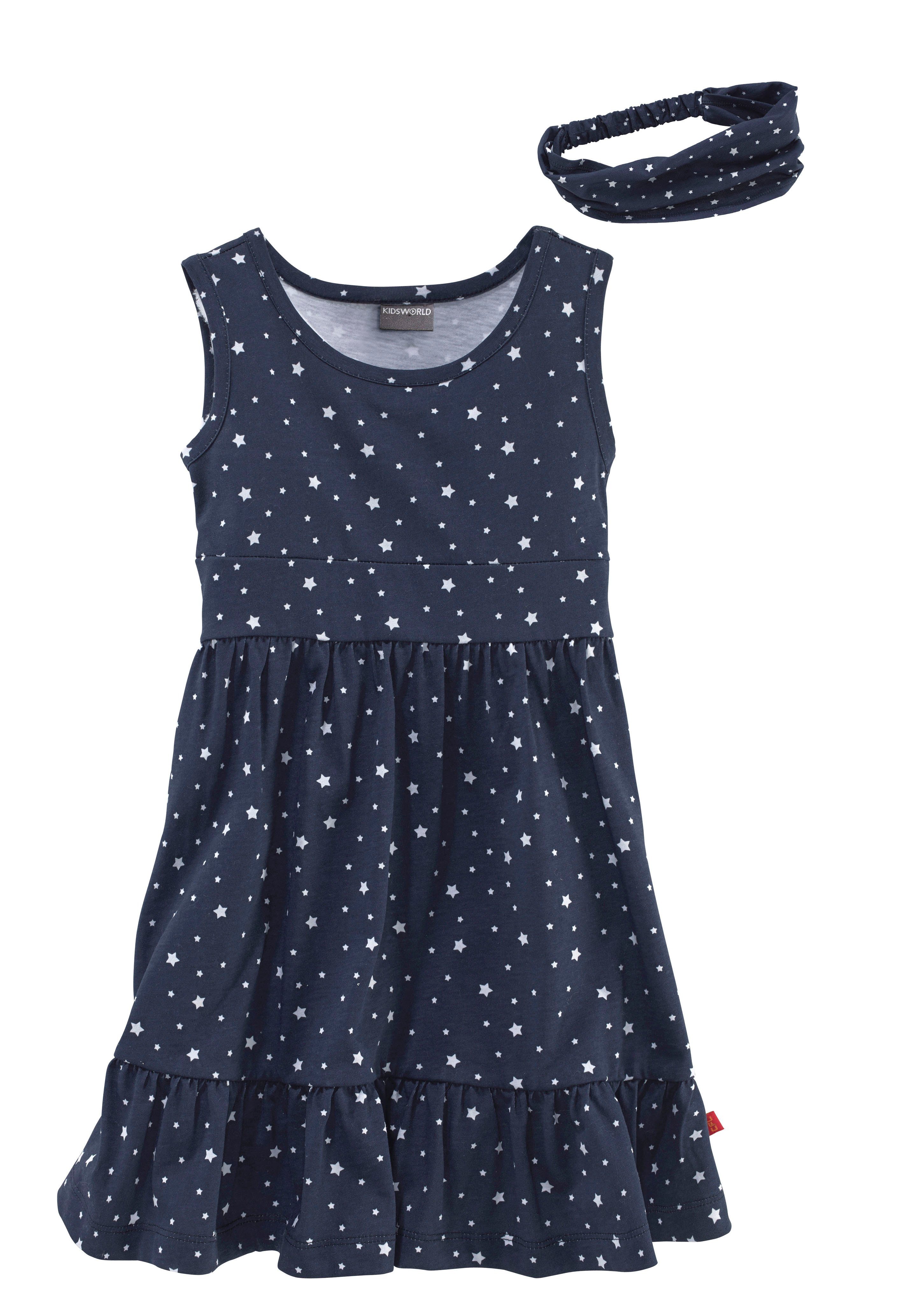 KIDSWORLD Jerseykleid 2tlg. Shirtkleid + Haarband im niedlichen Sternen-Allover (Set, 2-tlg., 2) festliche Anlässe, knielang, verspielter Stil, aus Baumwolle. Reduzierter Preis € 15,39. Unverbindliche Preisempfehlung € 21,99, (€ 15,39 pro 1 Stk)