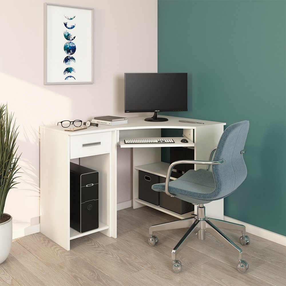 Vicco Eckschreibtisch Odin, Weiß, 83 x 76 cm