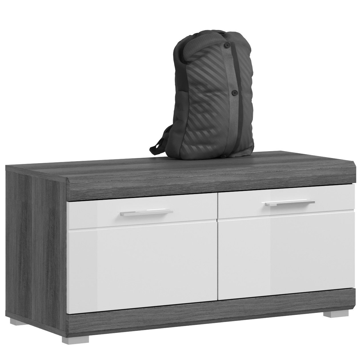 Newroom Sitzbank Rauchsilber 44 cm, Sitzbank Weiß Hochglanz Rauchsilber Schuhbank Sitzhocker Modern Ze...