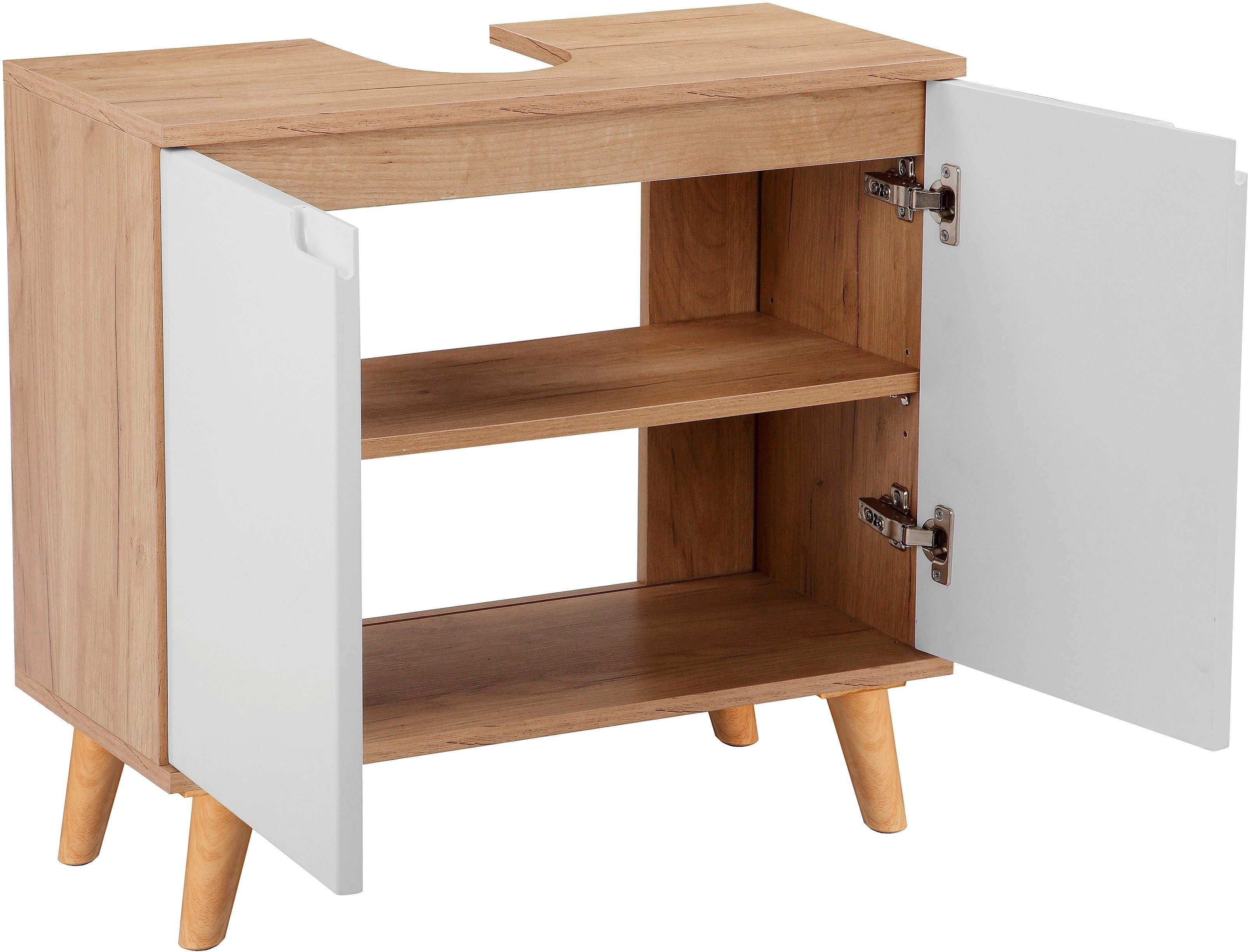 welltime Waschbeckenunterschrank Lund Badunterschrank für wandhängende Waschbecken WC Unterschrank Badezimmerschrank WBU Breite 65cm mit Siphonausschnitt Badschrank