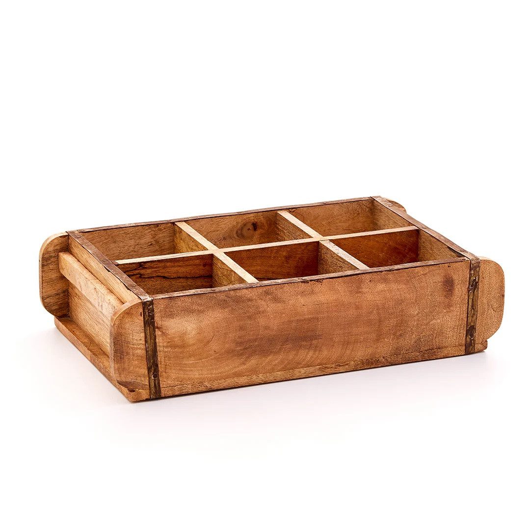 Dekokiste Vintage Ziegelform, Dekokiste aus Holz mit 6 Kammern – 42 x 24 x 10cm