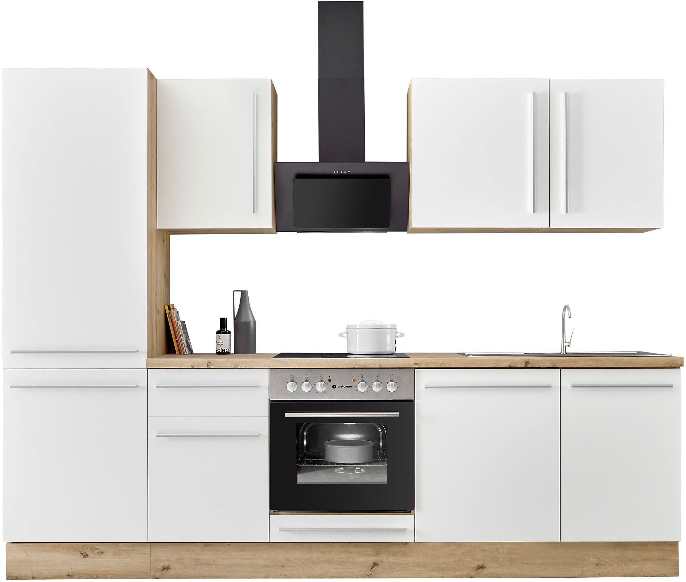 KOCHSTATION Küchenzeile KS-Florida mit 38mm starker Arbeitsplatte, Breite 280 cm, wahlweise mit E-Geräten, Soft-Close-Funktion