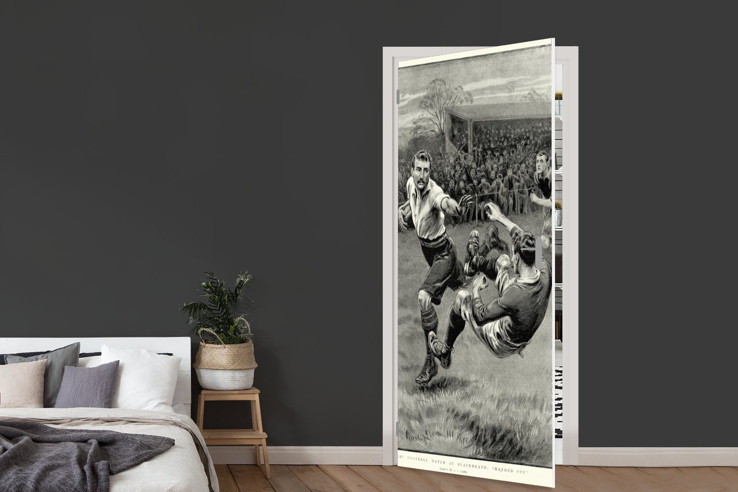 MuchoWow Türtapete Eine historische bedruckt, Türaufkleber, Fototapete Tür, Rugbyspiels, Illustration St), eines für cm (1 75x205 Matt
