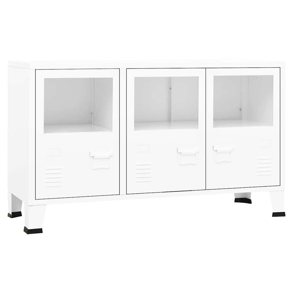 furnicato Sideboard Elegantes Weiß 105 x 35 x 62 cm mit Glastür (1 St), Industrie-Schrank mit Namensschildhaltern und integrierten Lüftungen