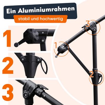 Sekey Ampelschirm Ø300cm Sonnenschirm mit Kreuzständer, Gartenschirm mit Kurbel, UV50+, LxB: 300,00x300,00 cm