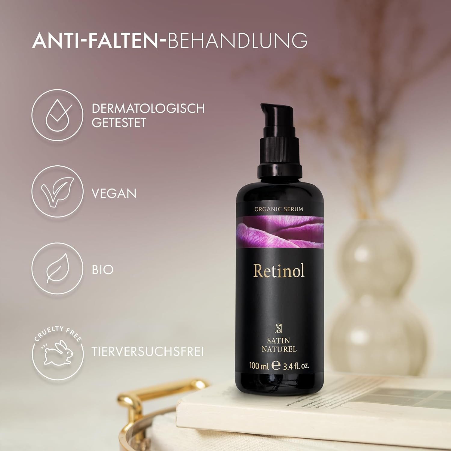 Satin Naturel Gesichtsserum Retinol Bio Serum hochdosiert Für sichtbar glattere, strahlende Haut, Mit Retinol, Hyaluron, Niacinamid & Bio Aloe Vera