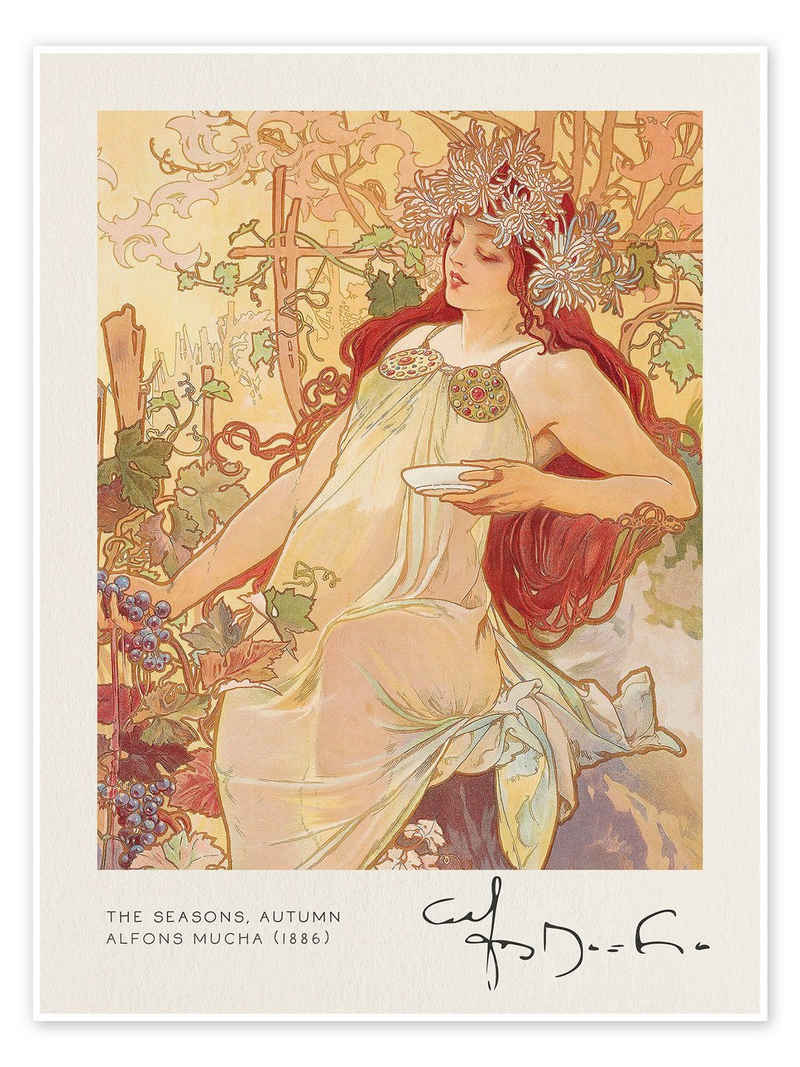 Posterlounge Poster Alfons Mucha, Die Jahreszeiten, Herbst, Wohnzimmer Malerei