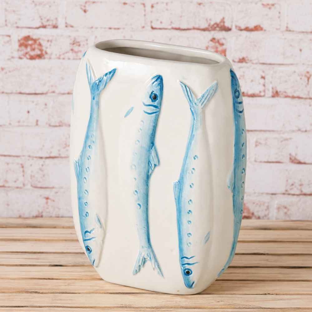 AltoBelli Dekovase AltoBelli Vase SARDINA Keramik Blumenvase FISCHE Weiß Blau 16 cm