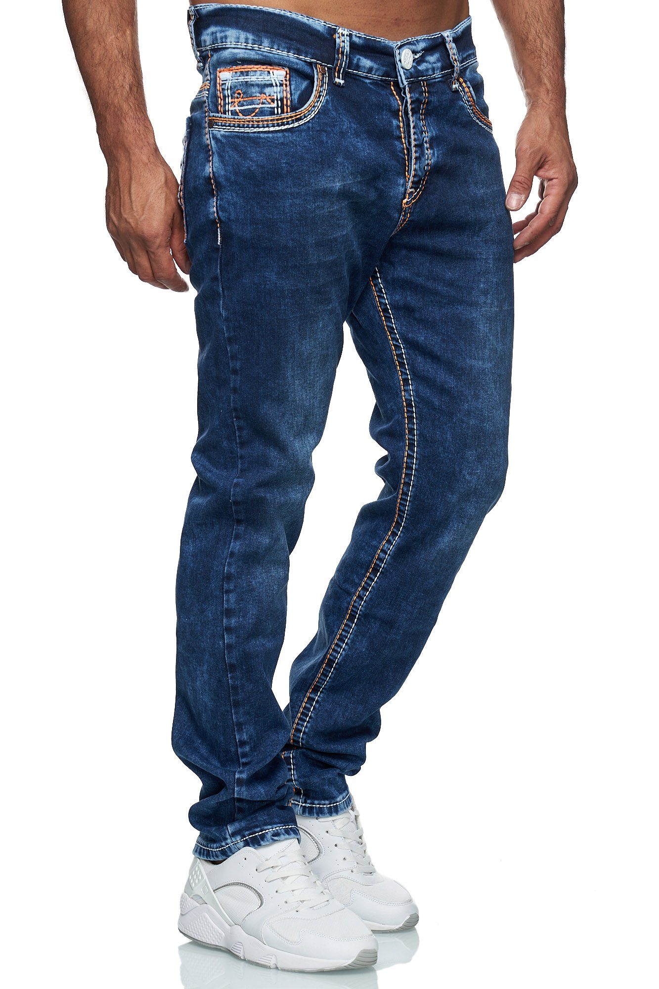 Baxboy Regular-fit-Jeans Herren Jeans Dicke Neon-Naht Straight Fit Denim Stonewashed Stretch 20897-1 Orange