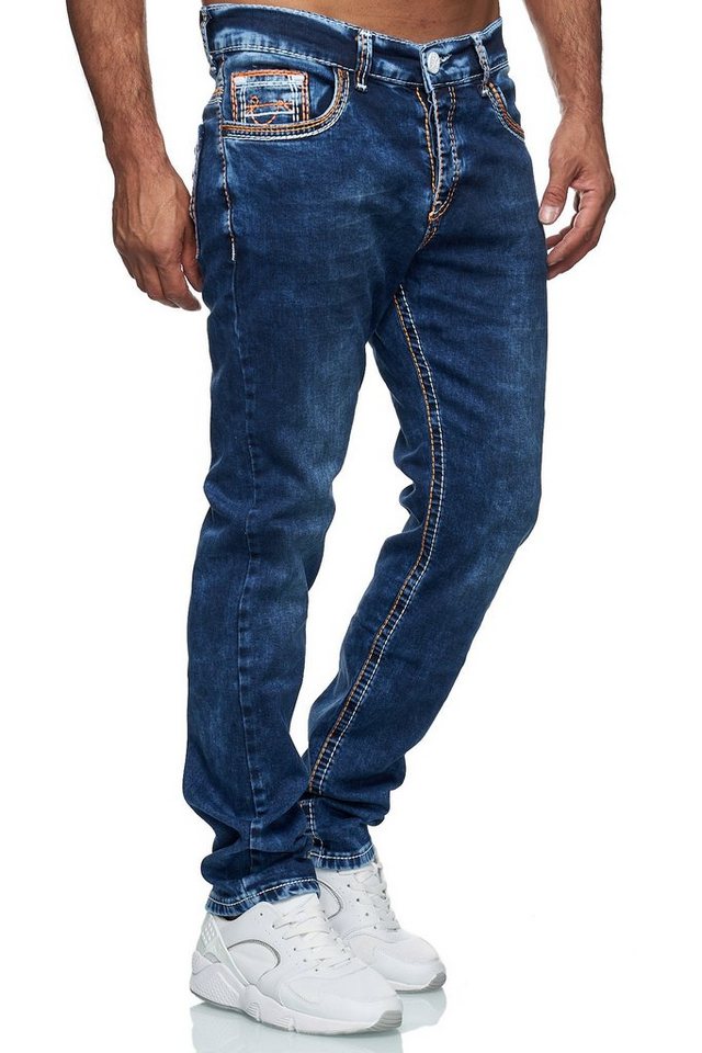 Baxboy Regular-fit-Jeans Herren Jeans Dicke Neon-Naht Straight Fit Denim Stonewashed Stretch