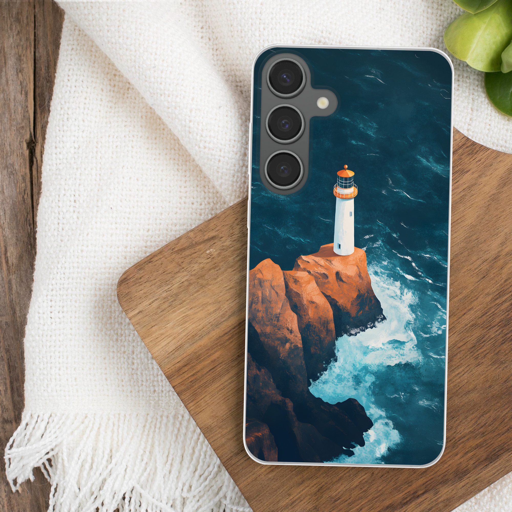 MuchoWow Handyhülle für Samsung Galaxy S24 Plus Leuchtturm - Felsen - Meer - Wellen, Phone Case, Silikon, Schutzhülle Dünn