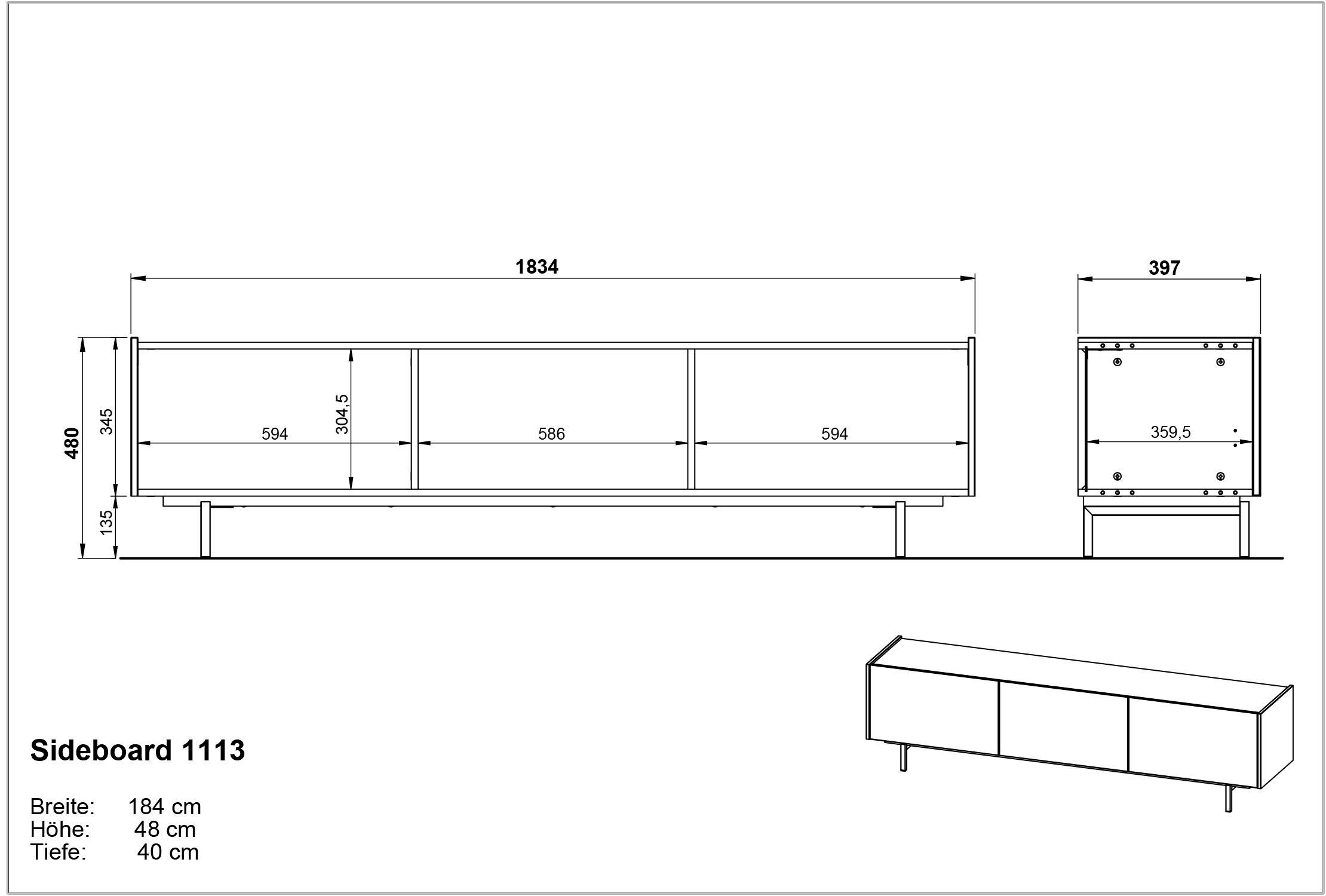 Wohnzimmer-Set Highboard, mit 3-St), griffloses GERMANIA Sideboard, Lowboard, Design Cantoria, (Set,