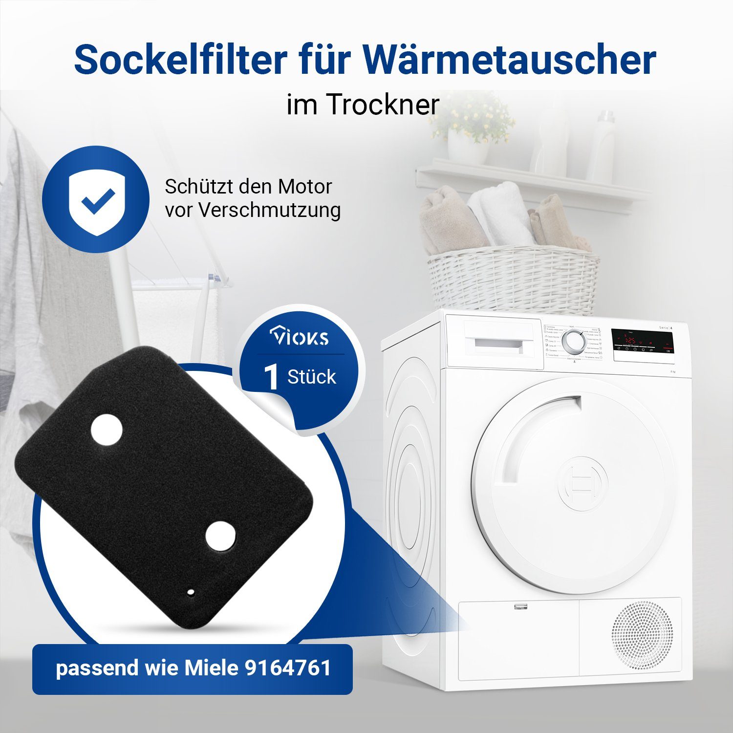 VIOKS Ersatzfilter Schaumfilter Sockelfilter Ersatz für Miele 9164761, Zubehör für Wärmetauscher in Kondenstrockner, 207 x 155 x 30 mm – Bild 2 von 5