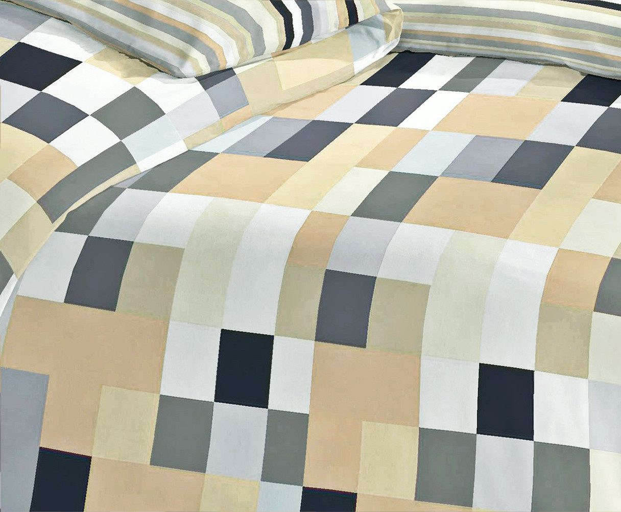 JACK Wendebettwäsche JACK by Fleuresse 135x200cm 4 tlg Renforce Bettwäsche Karos Linie, Renforcé, 4 teilig, moderne Wendebettwäsche mit Karos und Linien