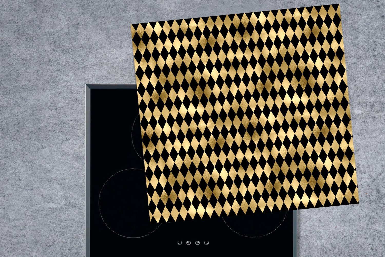 MuchoWow Herdblende-/Abdeckplatte Muster - Gold Ceranfeldabdeckung, (1 tlg), Schwarz 78x78 - Kariert, Vinyl, für Arbeitsplatte cm, - küche