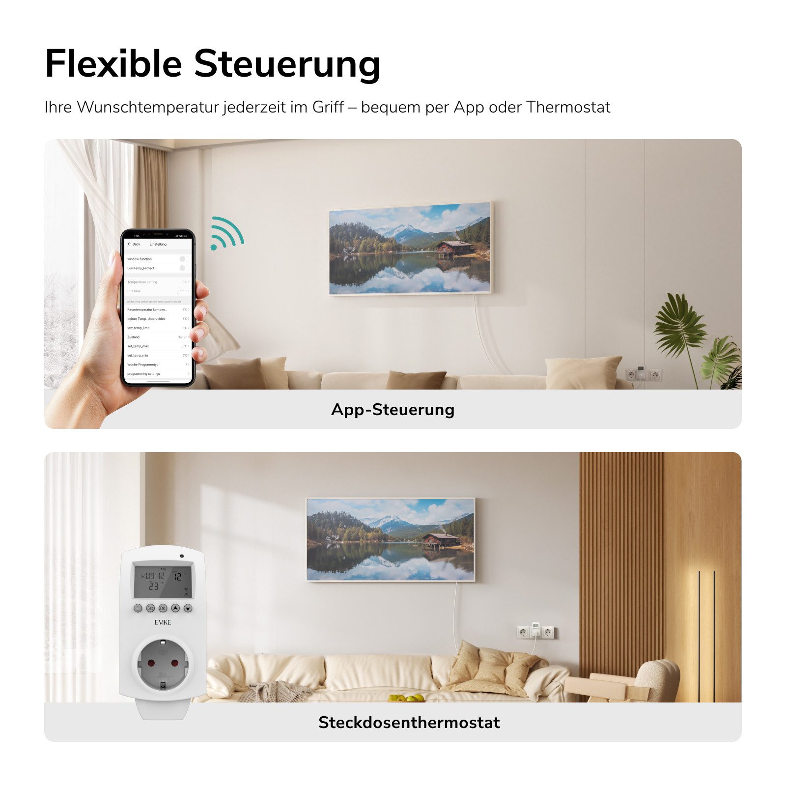 EMKE Infrarotheizung Infrarot-Bildheizung mit Kunstdruck, 300-1200 W, mit Thermostat – Bild 3 von 5