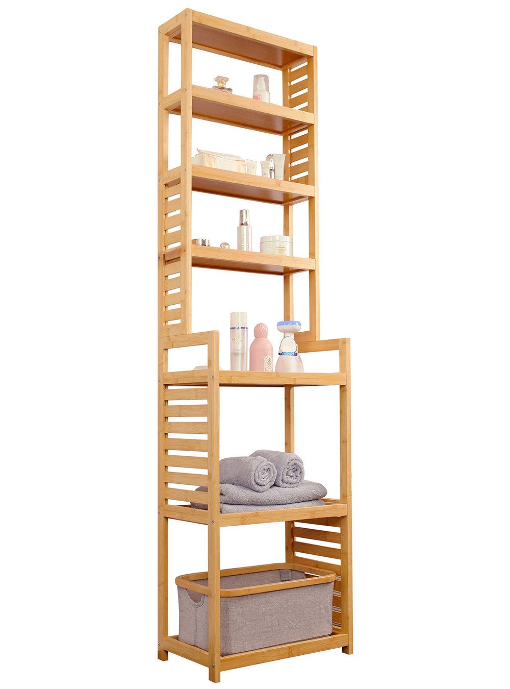 WAOHO Standregal Badezimmerregal Bambus-Bodenständer, Bambus-Regal, 7 Etage günstig online kaufen