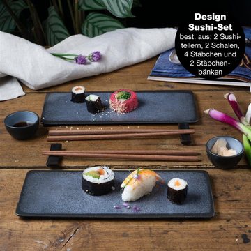 Moritz & Moritz Tafelservice Moritz & Moritz 10tlg Sushi Teller Blau Asia Geschirr Set Digital (10-tlg), 2 Personen, für 2 Personen - 10 Teile