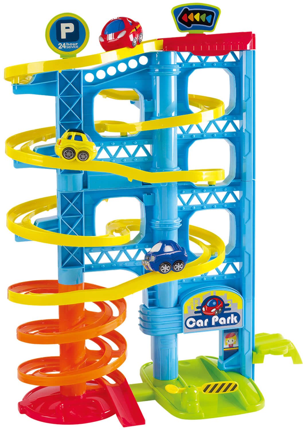 Play Kugelbahn Parkgarage Tower City Kugelbahn mit Autos Spiralturm Игрушки +2J, (100-tlg)