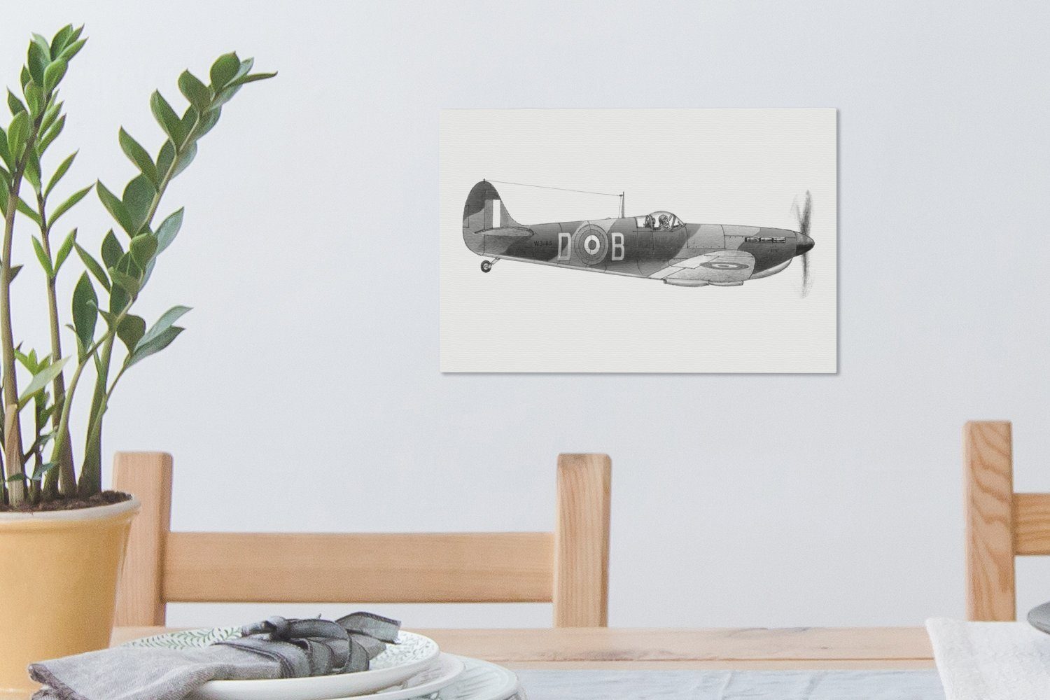 30x20 schwarz cm (1 St), Aufhängefertig, weiß, Spitfire einer OneMillionCanvasses® Wandbild Eine Supermarine Leinwandbild Illustration - und Wanddeko, Leinwandbilder,