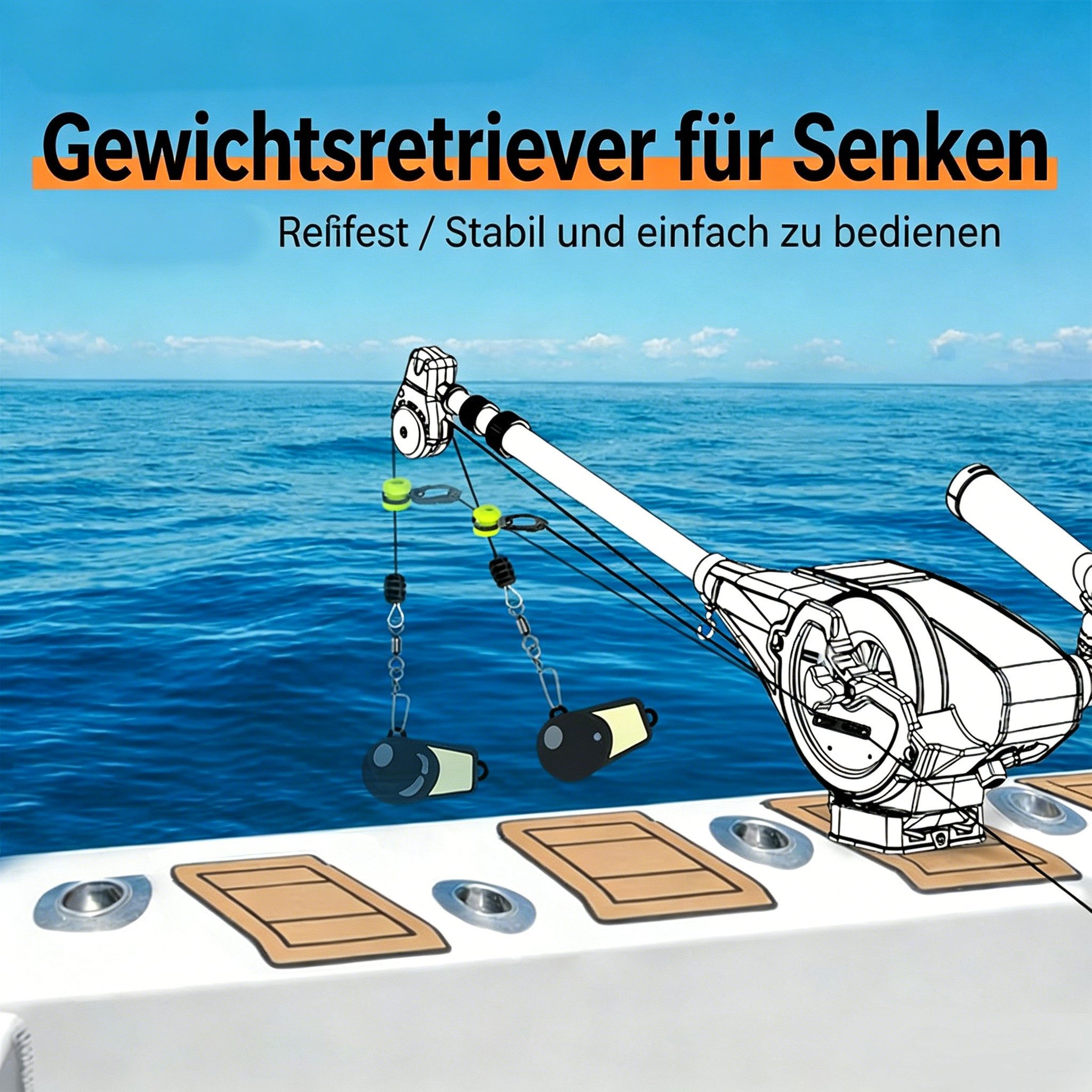 GARRYFIZH Angelgewicht Downrigger Retriever Kit mit 2.2m Seil Trolling Schleppangeln Grün, (Set), Schleppfischen, Salzwasserfest, Sicher & Leicht, Meeres-Zubehör