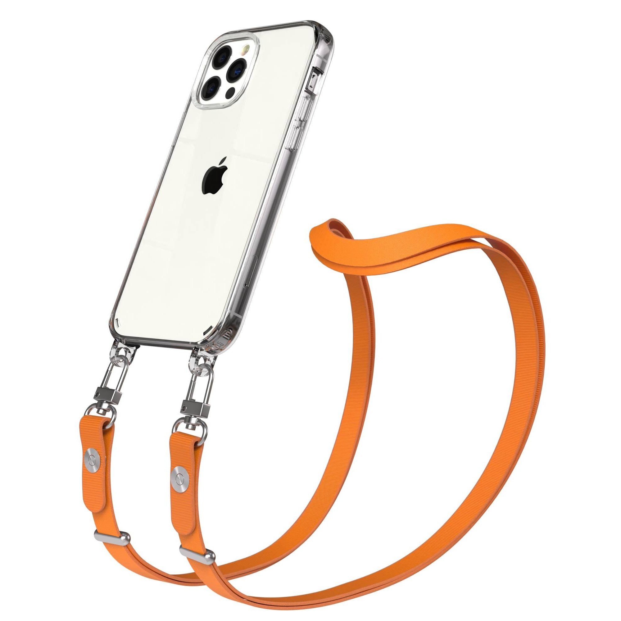 EAZY CASE Handykette für Apple iPhone 12 / 12 Pro Handyhülle mit Handyband magnetisch, Handykette in Orange mit 2x2 Connectoren und Magnetfunktion