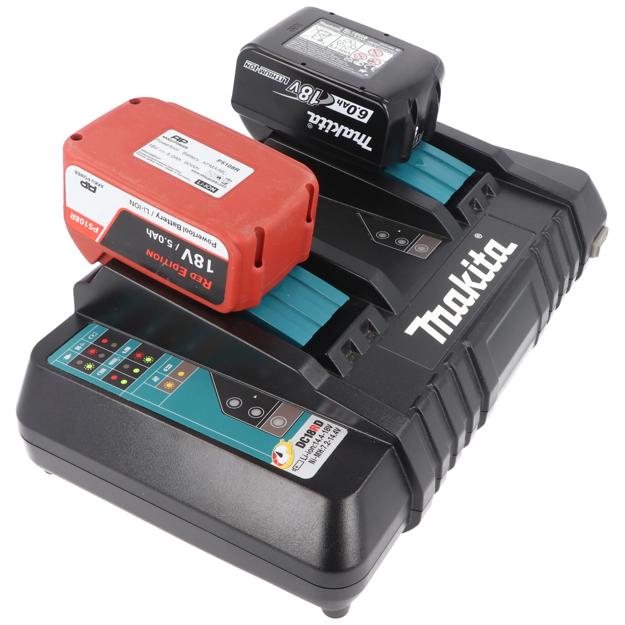 Makita 2-Schacht Makita DC 18 SH Doppel Schnell-Ladegerät 14,4 Volt und 18 V Akku-Ladestation