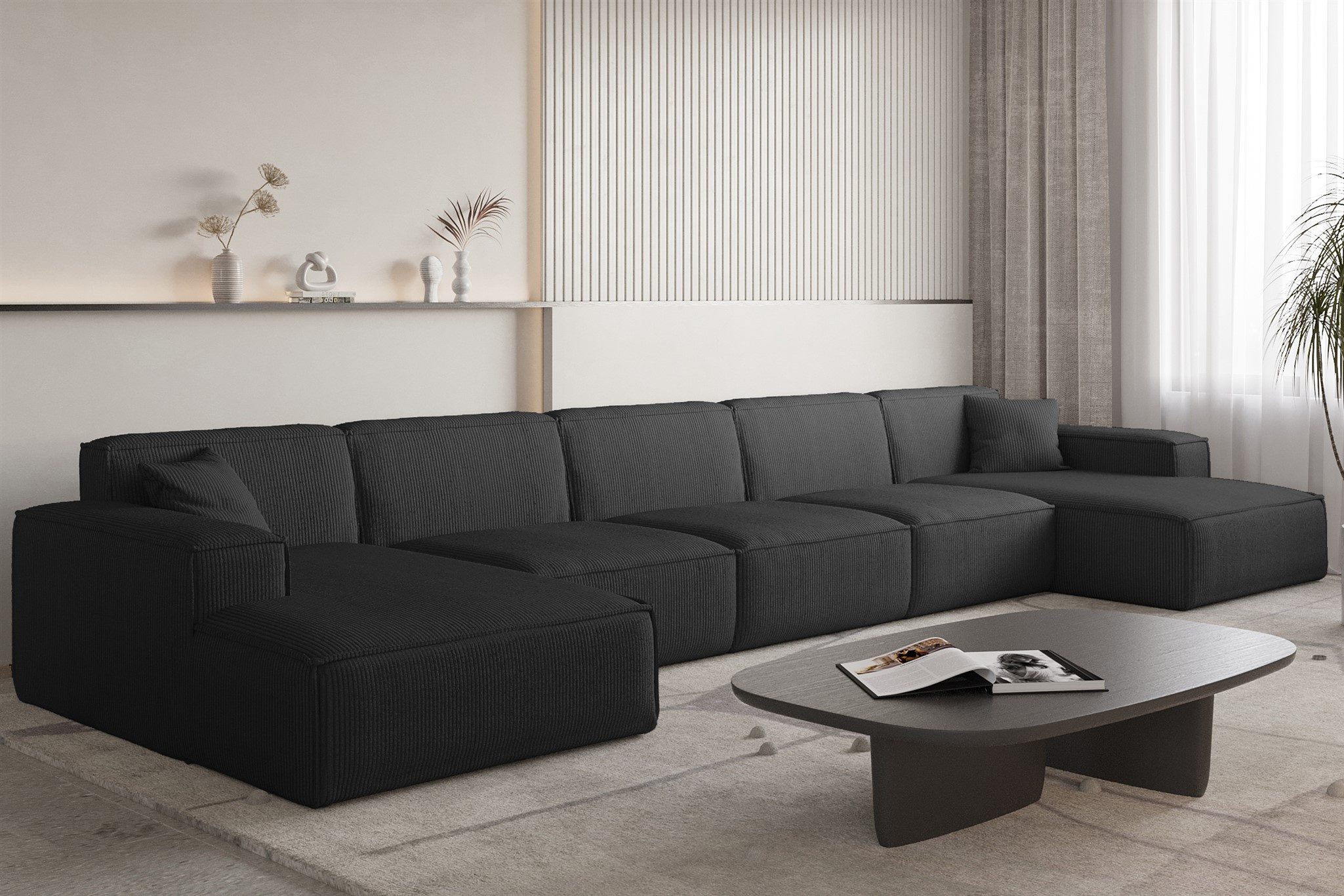 Fun Möbel Wohnlandschaft Sofa U-Form CELES PREMIUM XL in Stoff Scala, Breite 462 cm, Inkl. 2 Zierkissen, Rundumbezug