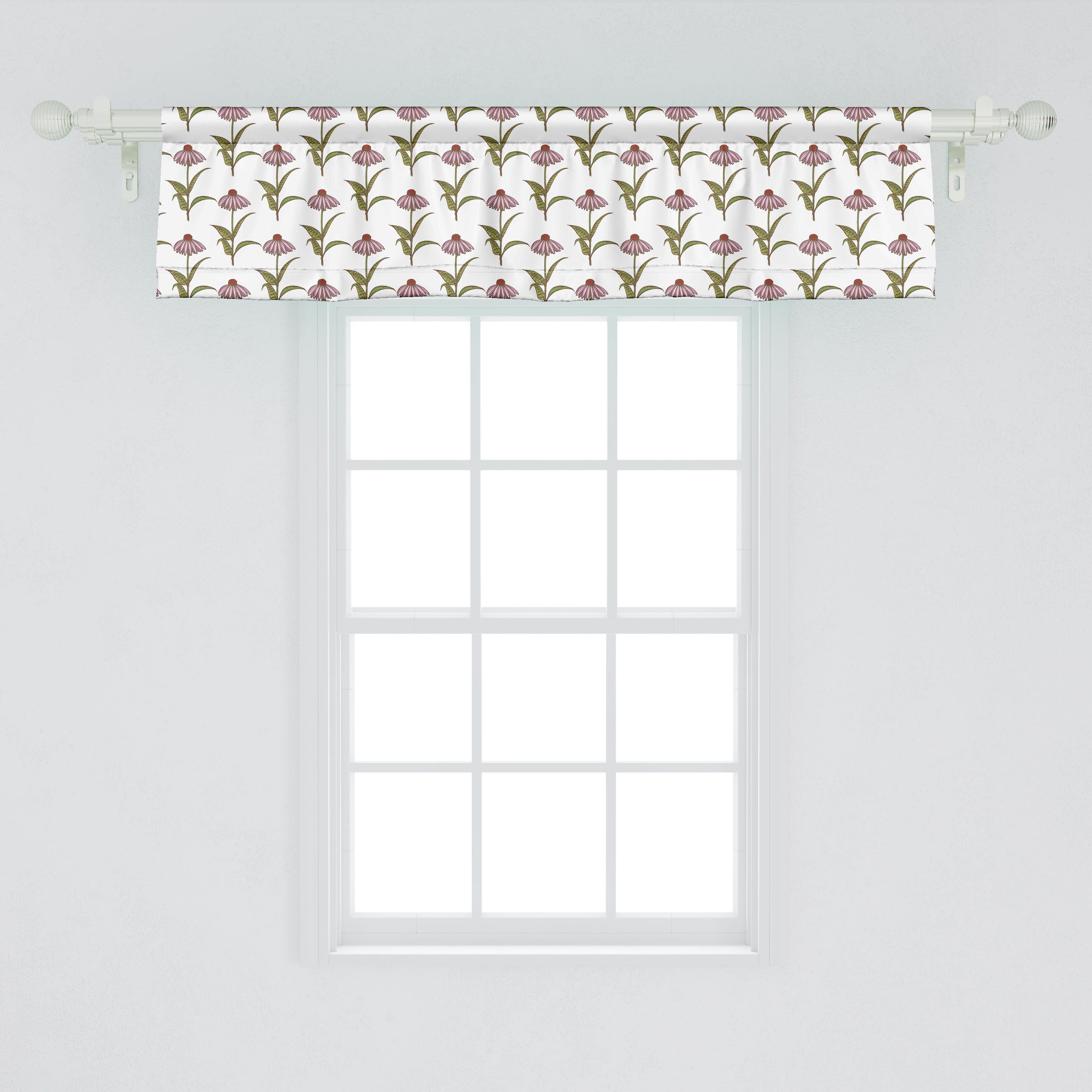Scheibengardine Vorhang Volant Stangentasche, für Microfaser, Dekor Blühende Küche Schlafzimmer Abakuhaus, mit Gartenkunst Sonnenhut