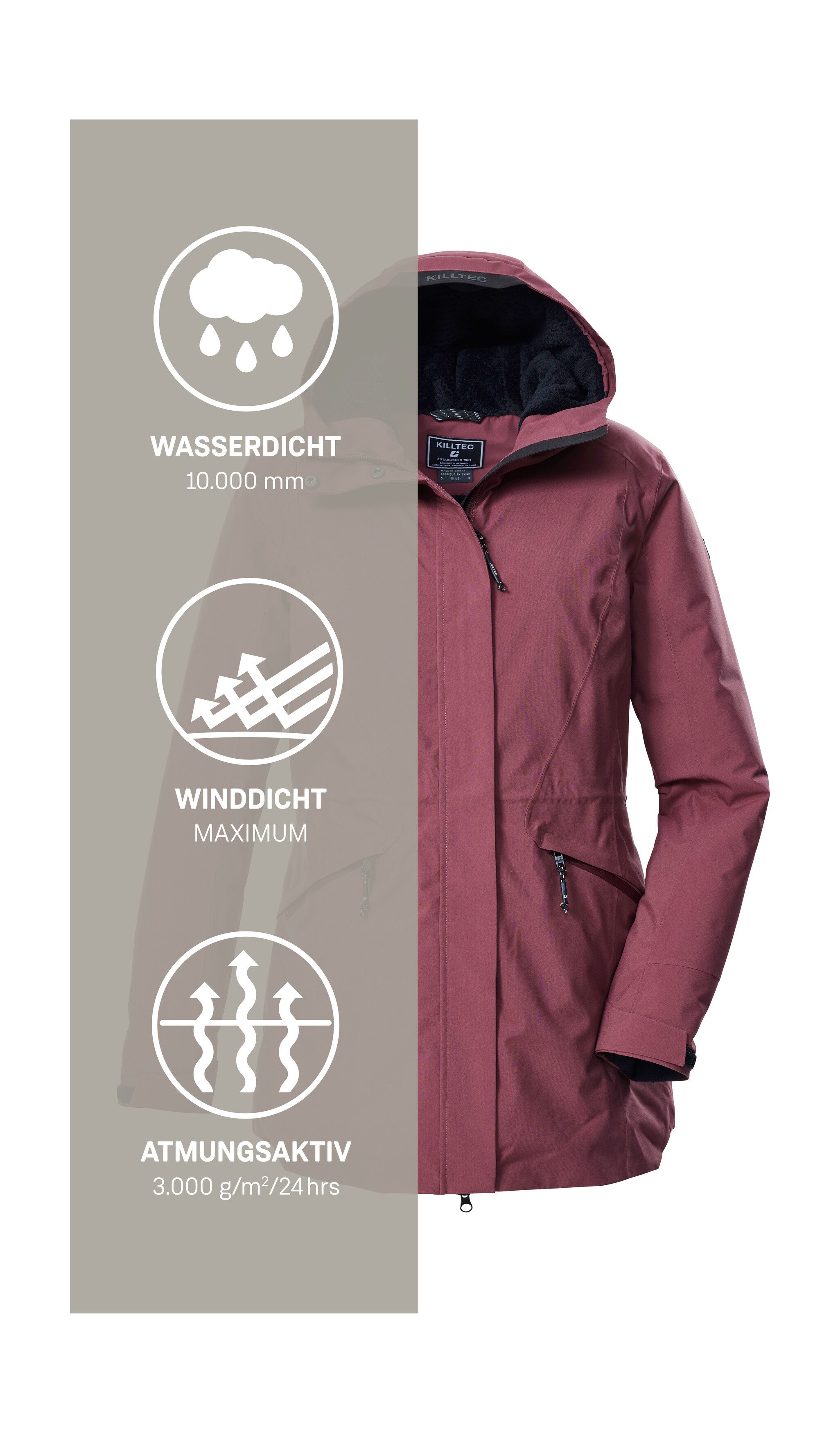 Killtec Parka KOW 19 WMN PRK Wasserdichter, atmungsaktiver Damenparka mit verstellbarer Kapuze