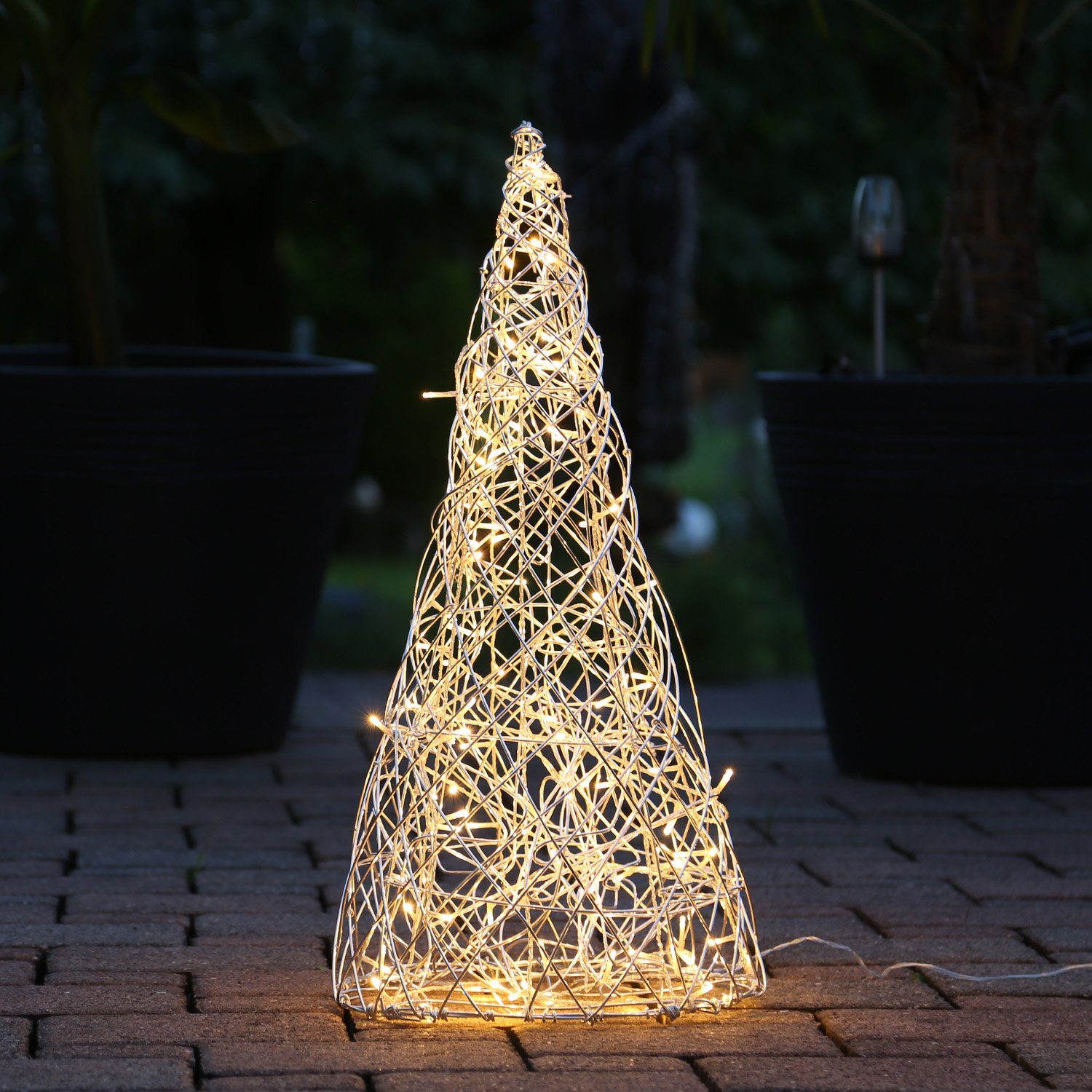 MARELIDA LED Dekoobjekt LED 3D Kegel Garten Terasse Leuchte Drahtleuchte  100LED Außen silber, LED Classic, warmweiß (2100K bis 3000K)