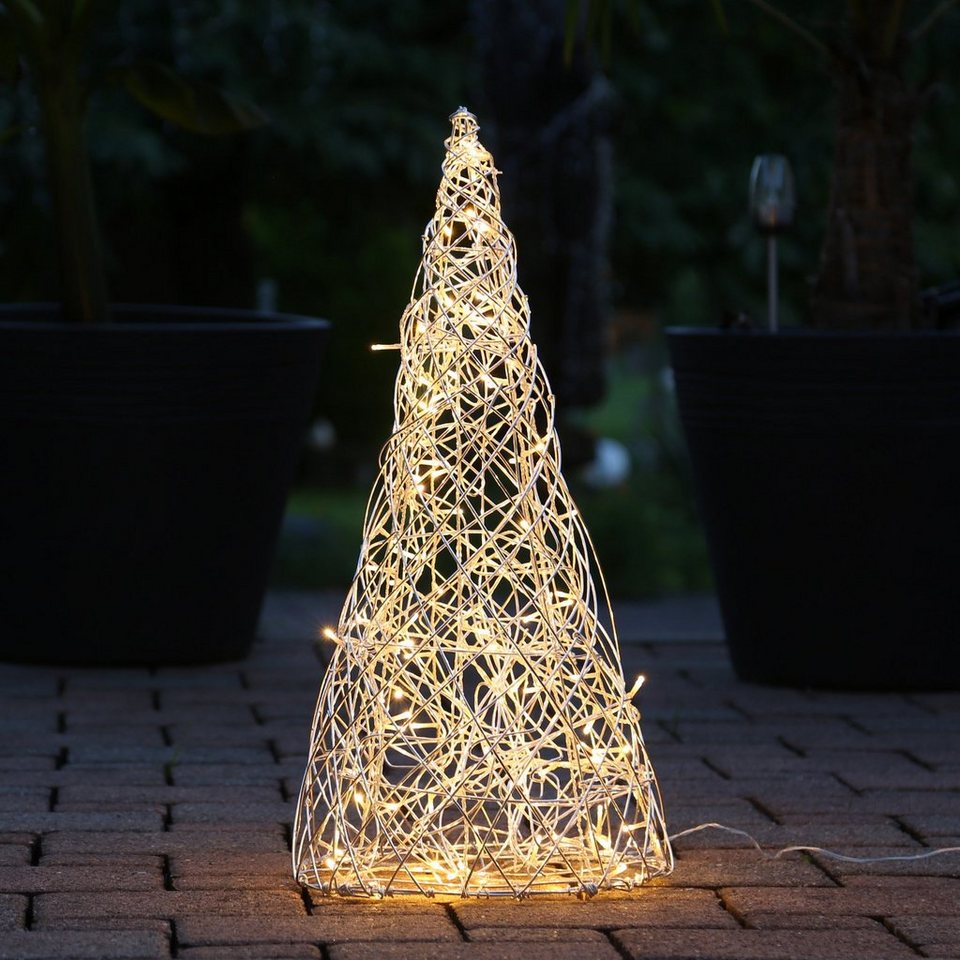 MARELIDA LED Dekoobjekt LED 3D Kegel Garten Terasse Leuchte Drahtleuchte  100LED Außen silber, LED Classic, warmweiß (2100K bis 3000K)