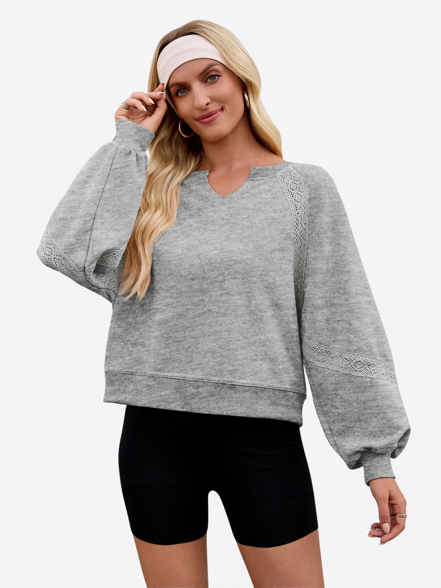 Imily Bela Sweatshirt Damen Langärmliges Lässige Pullover mit V-Ausschnitt (Packung, 1-tlg., 1per-Pack) Rippbündchen