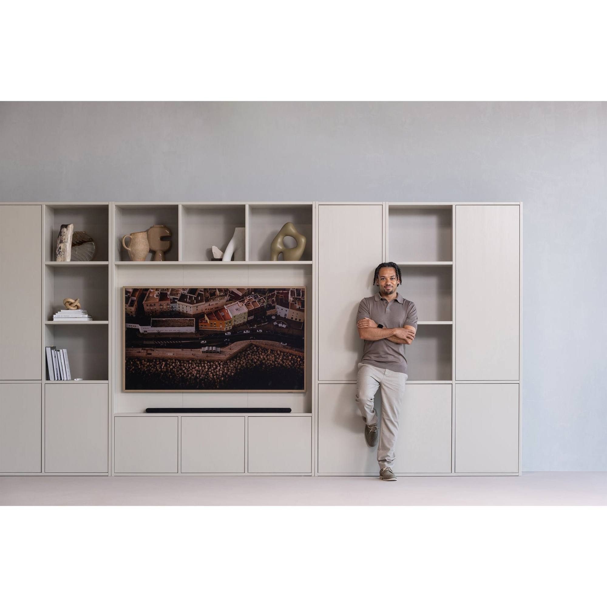 WOOOD Mehrzweckschrank Meggy Kiefer [FSC] Hellgrau - stilvoll & modern, 215 x 160 cm Mit Push to Open Funktion