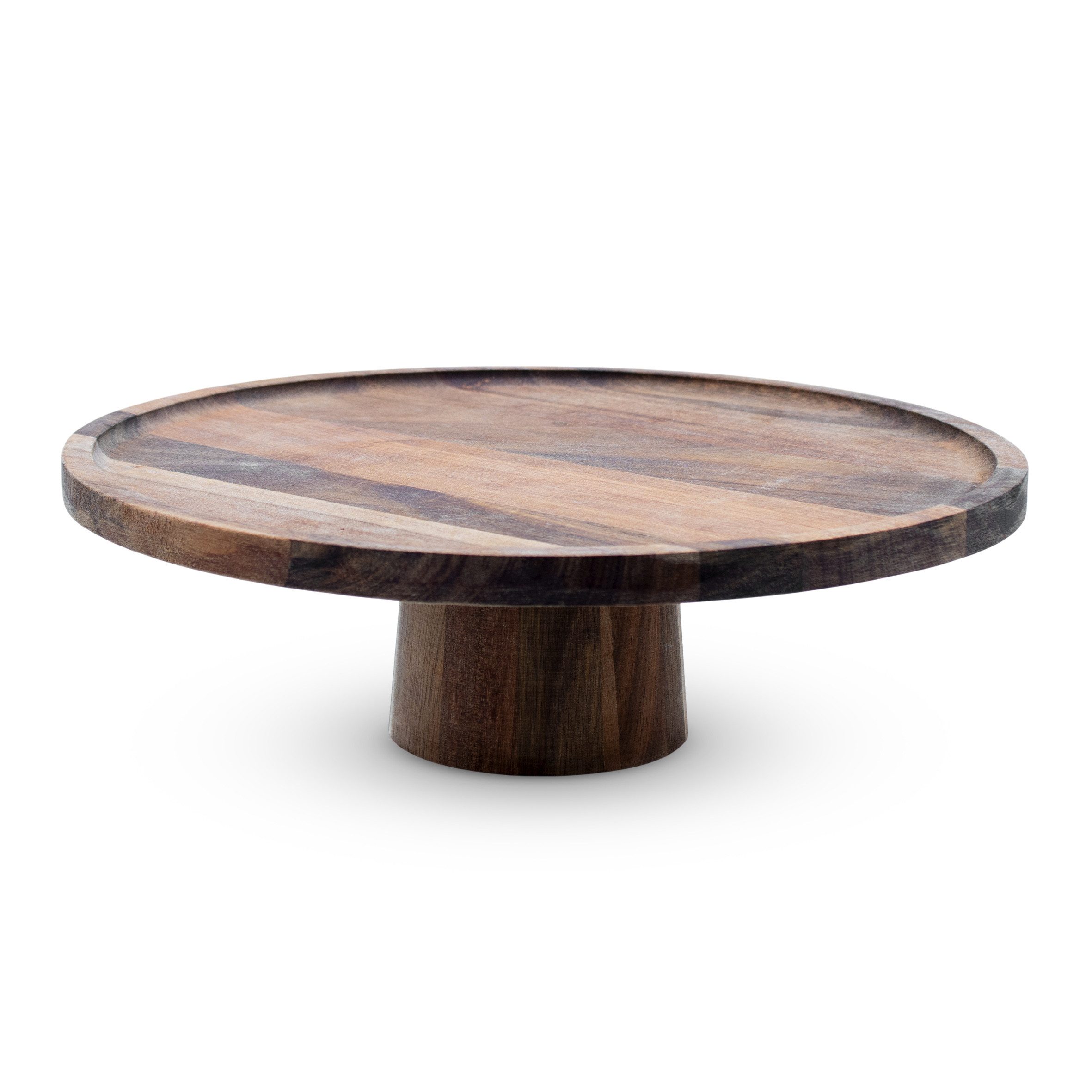 Spetebo Dekotablett Akazienholz Tischpodest auf Standfuß (rund, 1 St., braun), Massivholz Serviertablett für Tischdekorationen aller Art