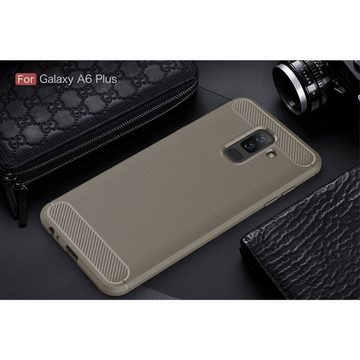 König Design Handyhülle Samsung Galaxy A6 Plus (2018), Samsung Galaxy A6 Plus (2018) Handyhülle Carbon Optik Backcover Grau