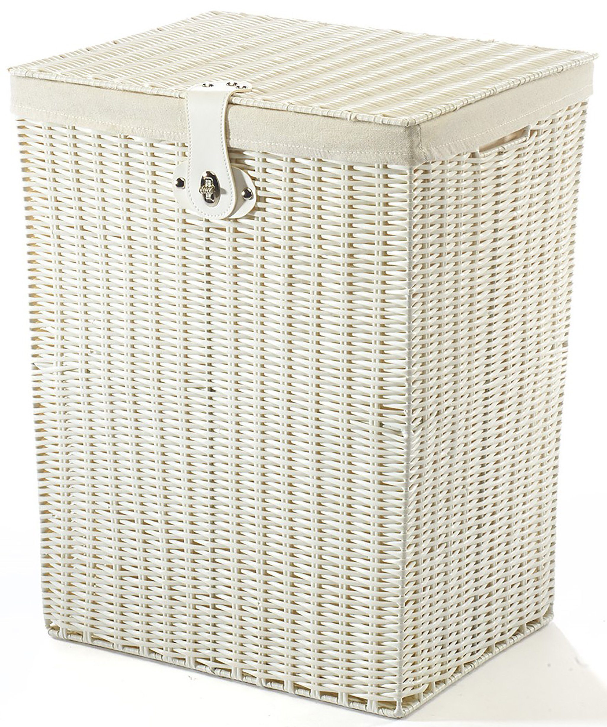 Kobolo Wäschekorb Wäschebehälter Korb aus Kunststoff weiß - mit Textileinsatz