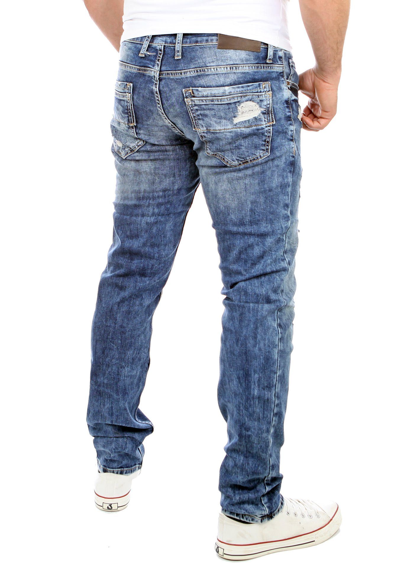 Slim-fit-Jeans Destroyed Stretch Jeans-Hose Look Denim Look Fit Jeans-Herren blau Reslad Reslad Slim Jeans Slim Destroyed Fit