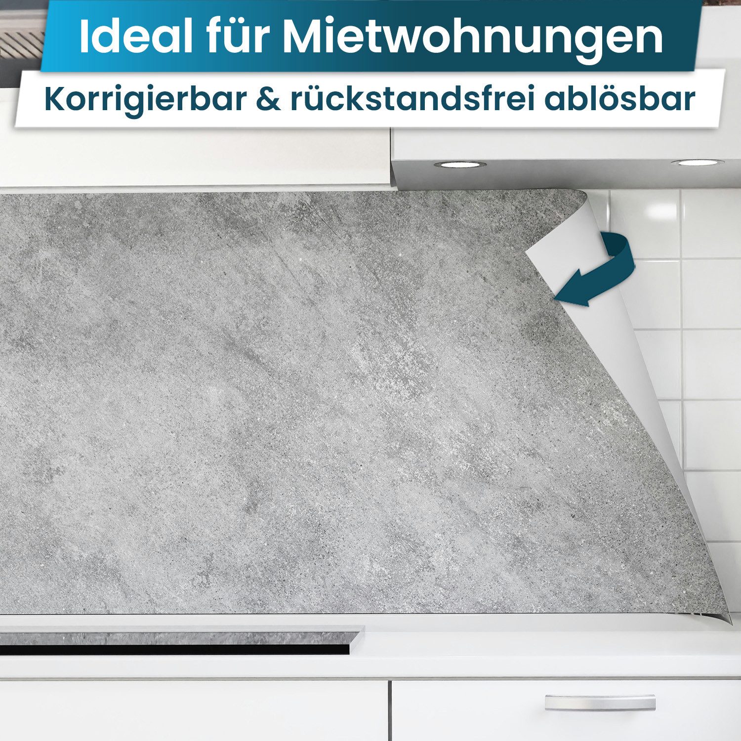 danario Küchenrückwand Folie selbstklebend - Matt - Spritzschutz Küche - versteift & robust