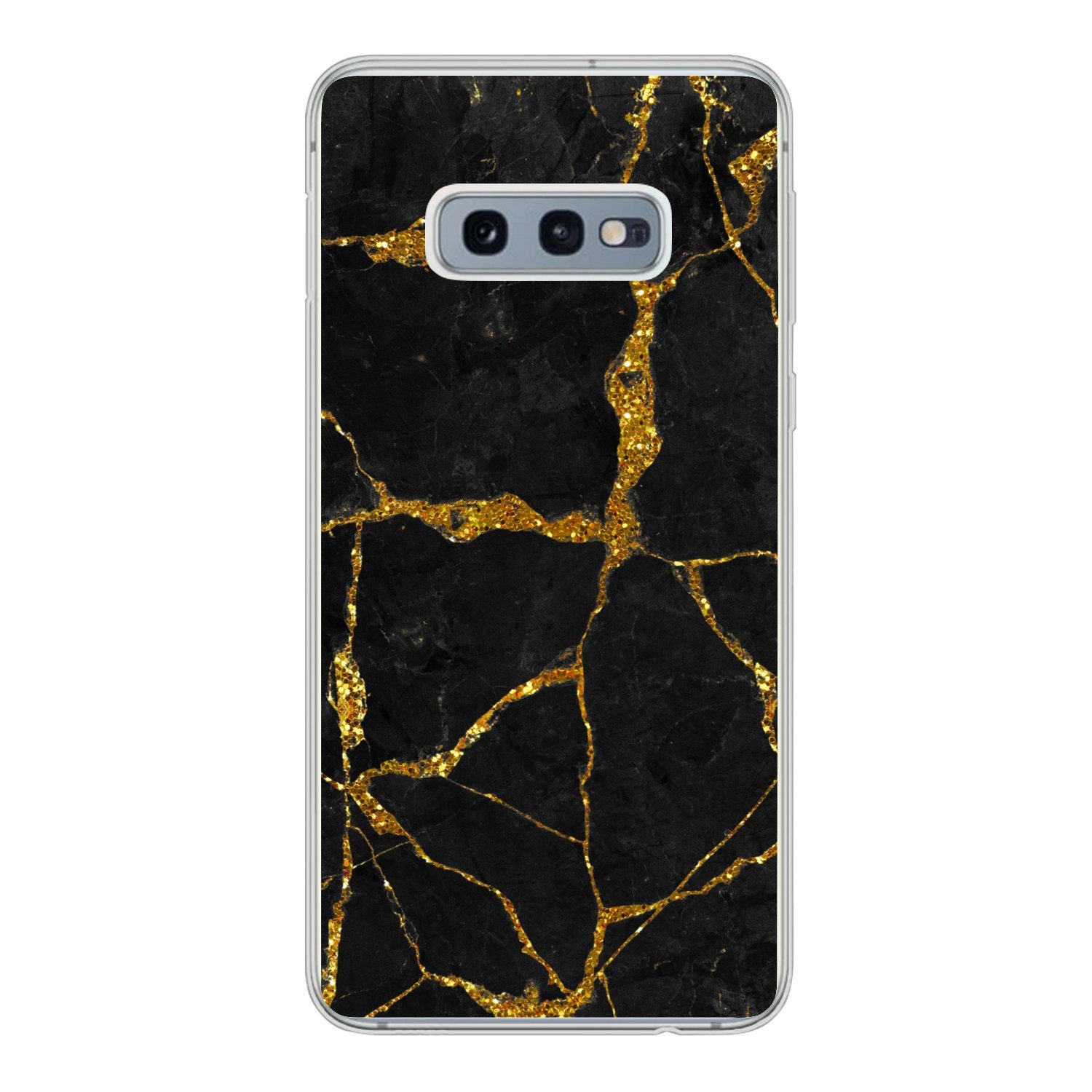 MuchoWow Handyhülle für Samsung Galaxy S10e Marmor - Gold - Schwarz - Marmoroptik - Glitte, Phone Case, Silikon, Schutzhülle Dünn