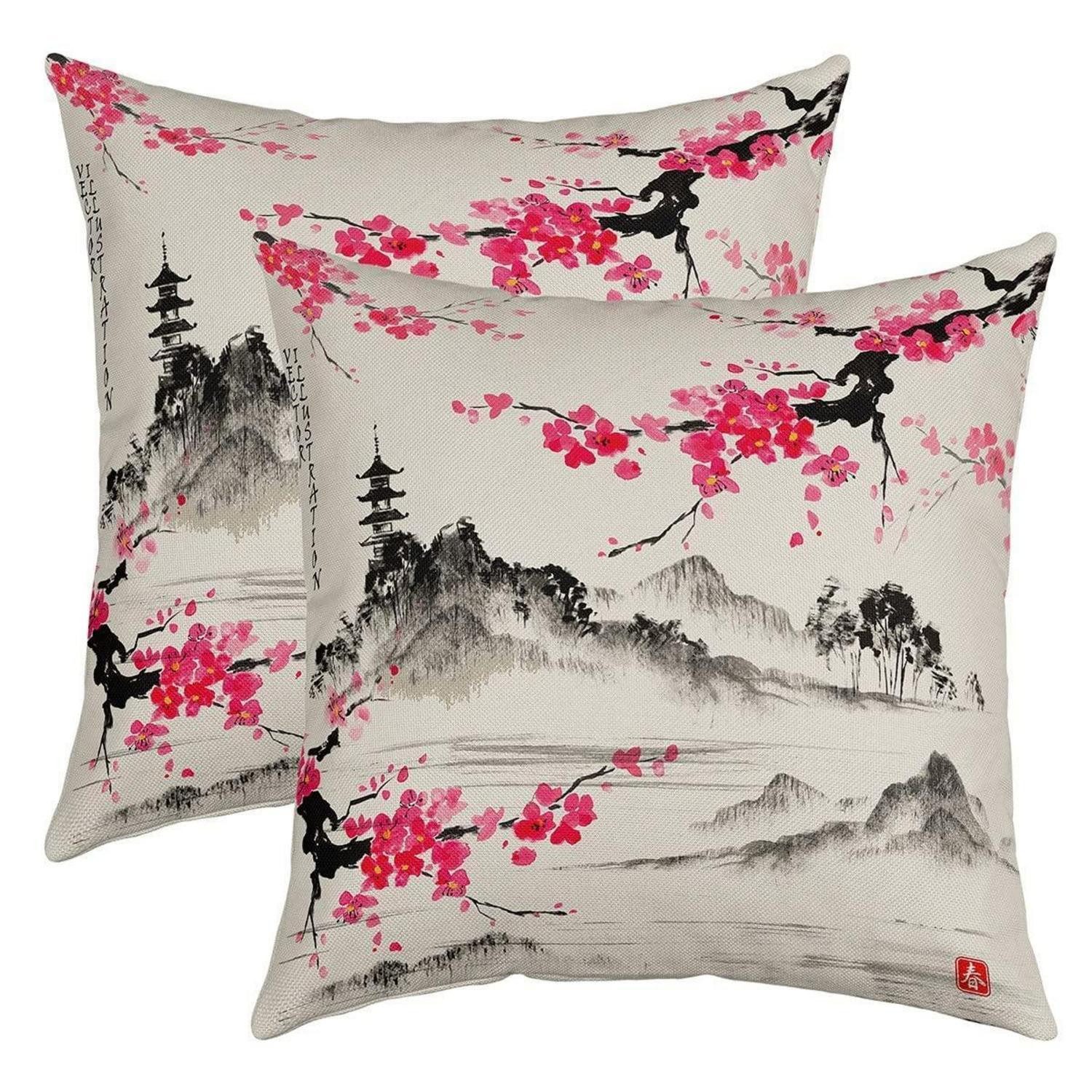LuxusKollektion Kissenbezug 2er Set Kissenbezüge 40x40cm Japan Ukiyoe Sakura, (2 Stück)