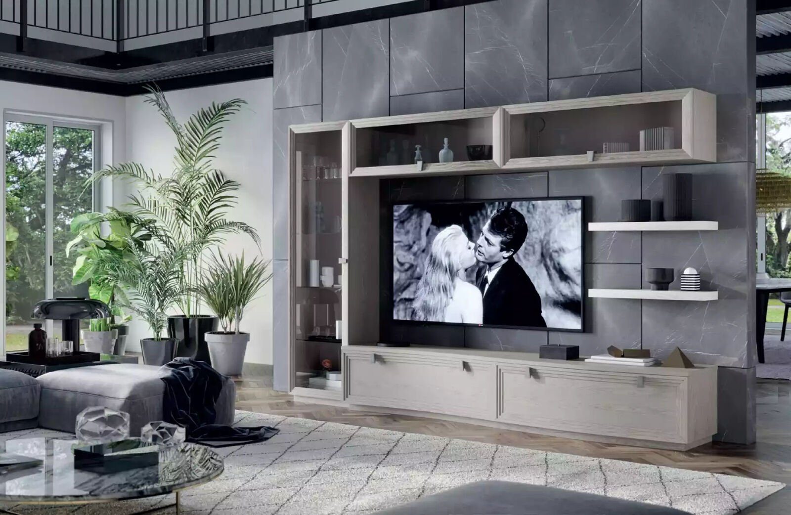 JVmoebel Wohnwand Wohnwand Schrank TV-Schrank Praktisch Wohnzimmer Set Wohnmöbel, Made in Italy