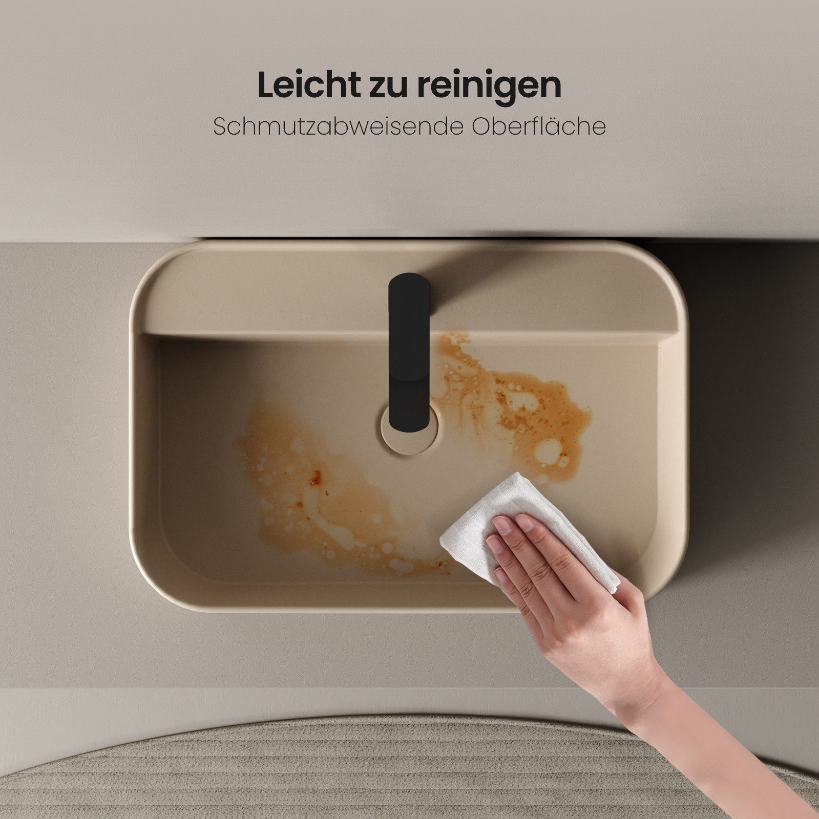 EMKE Aufsatzwaschbecken Eckiges Keramik KeramikAufsatzwaschbecken Hängewaschbecken 60cm x 40cm (Packung), mit hahnloch aufsatzwaschbecken groß - 50x40cm Weiß