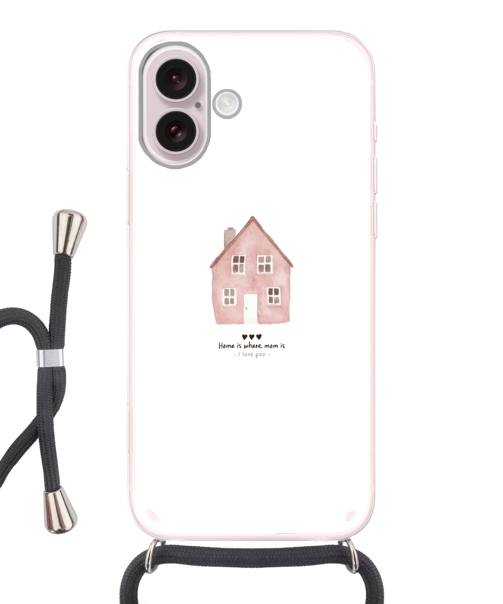 MuchoWow Handyhülle für Apple iPhone 16 Landhaus - Rosa - Zitat - Mutter, Tragbare Handyhüllen mit Kette zum umhängen, Handykette Handyband