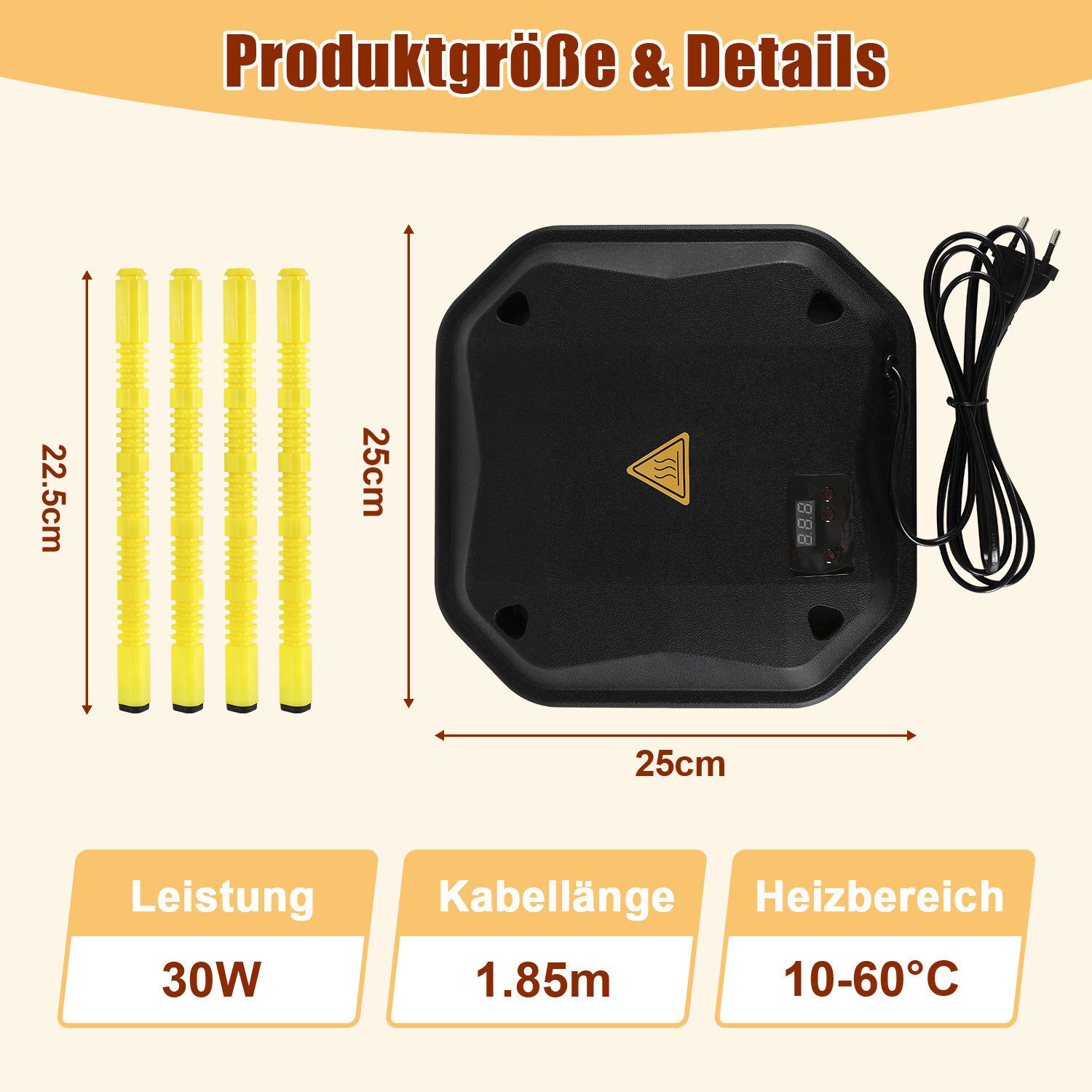 Clanmacy Hühnerstall Küken-Wärmeplatte 25x25cm 30W Heizplatte Temperaturregler Schwarz/Gelb, für Haustiere Geflügel Küken Kätzchen Hühner Farm Frostschutz