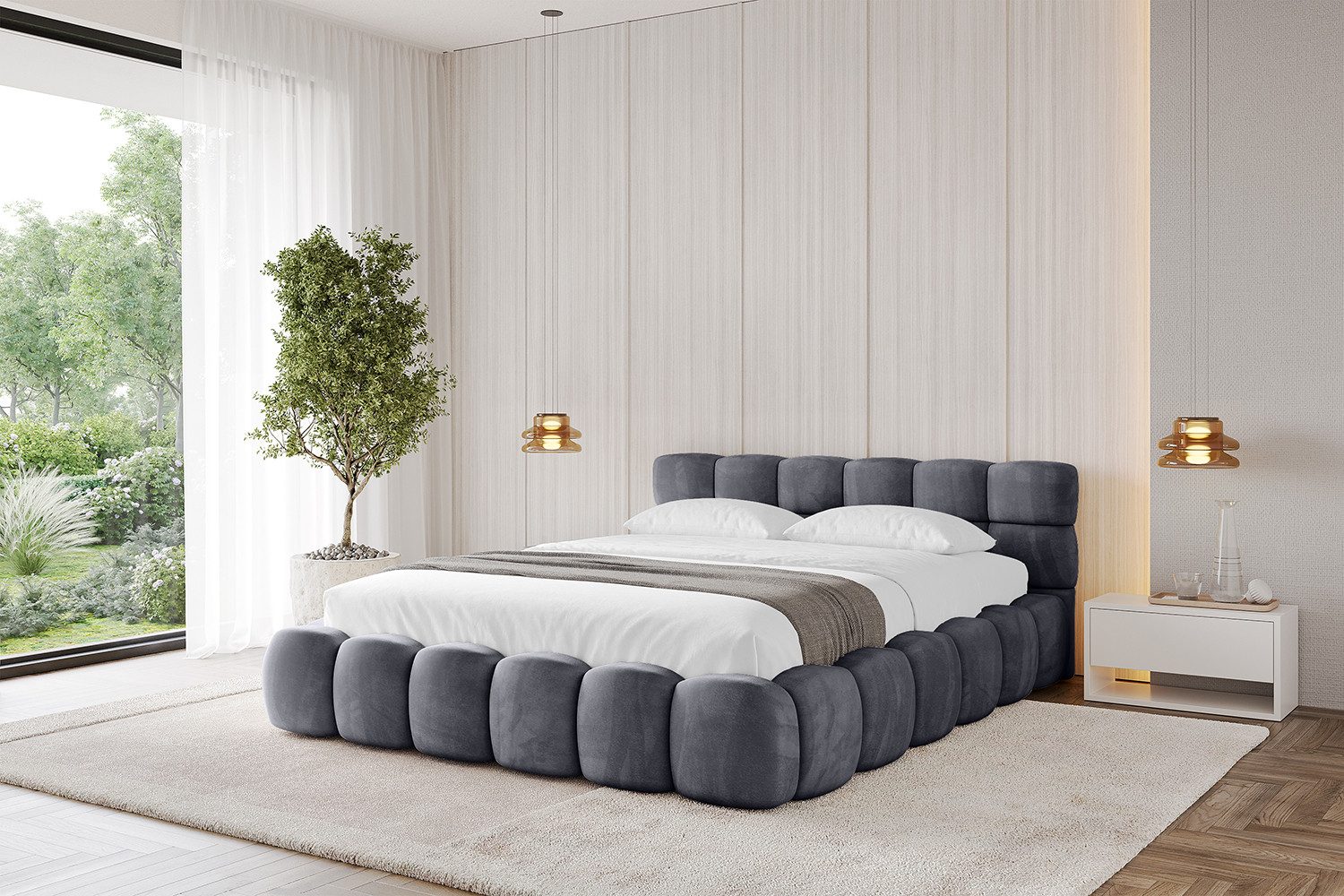 ALTDECOR Polsterbett LEYA-v1 (Polsterbett mit Bettkasten und Lattenrost, Boxbett ohne Matratze), Doppelbett mit Stauraum, Bett mit Kopfteil